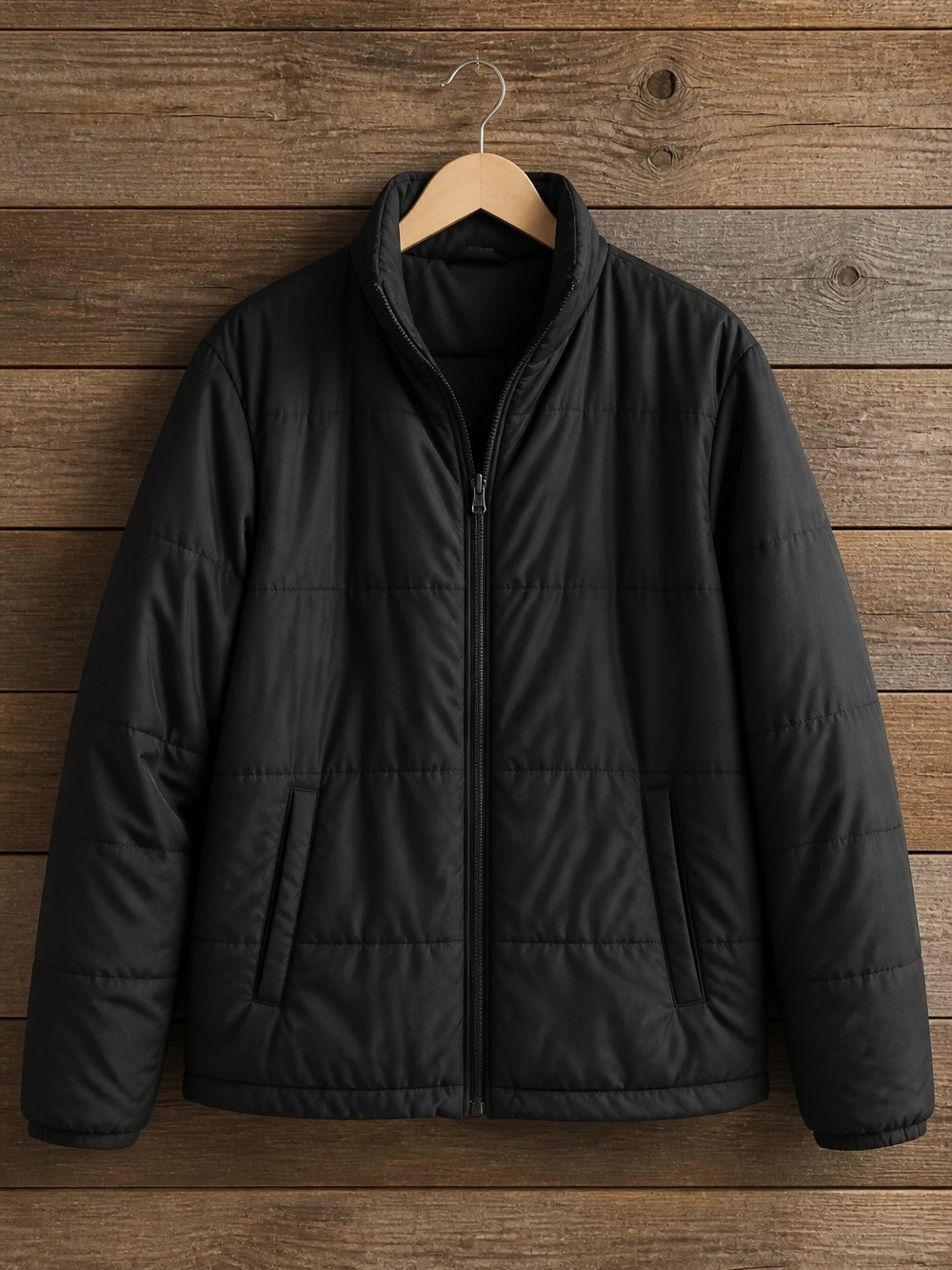 Swiss Tech Men's Large Black Quilted Zip-Up Jacket Coat